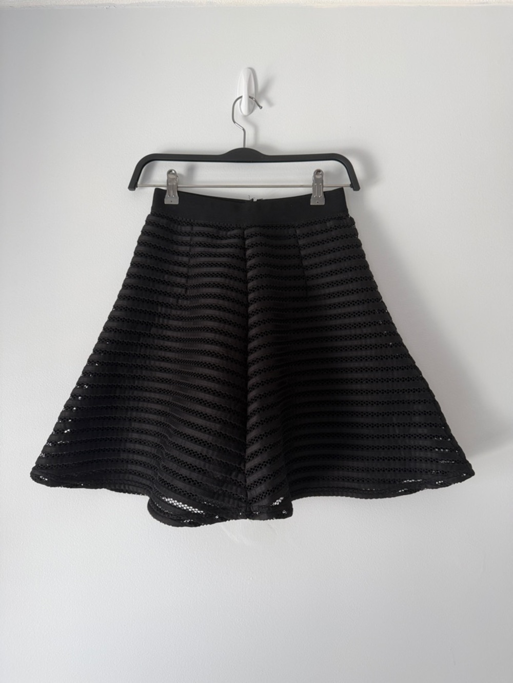 H&M Black Circle Skirt with Textured Stripes